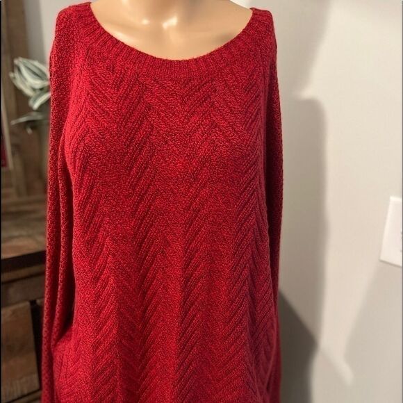 Petite Sonoma Goods For Life Lattice Crewneck Sweater Color: Red. XL PETITE - Picture 4 of 5
